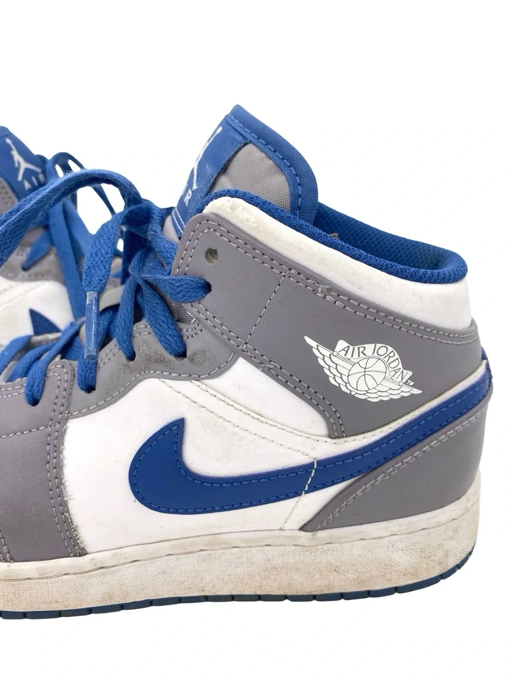 Nike Air Jordan 1 Mid Cement True Blue Boys Sneakers Size 5.5 Y